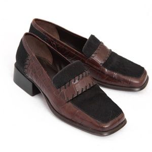 Square toe loafer leather faux croc & calf hair by CEM 5.5